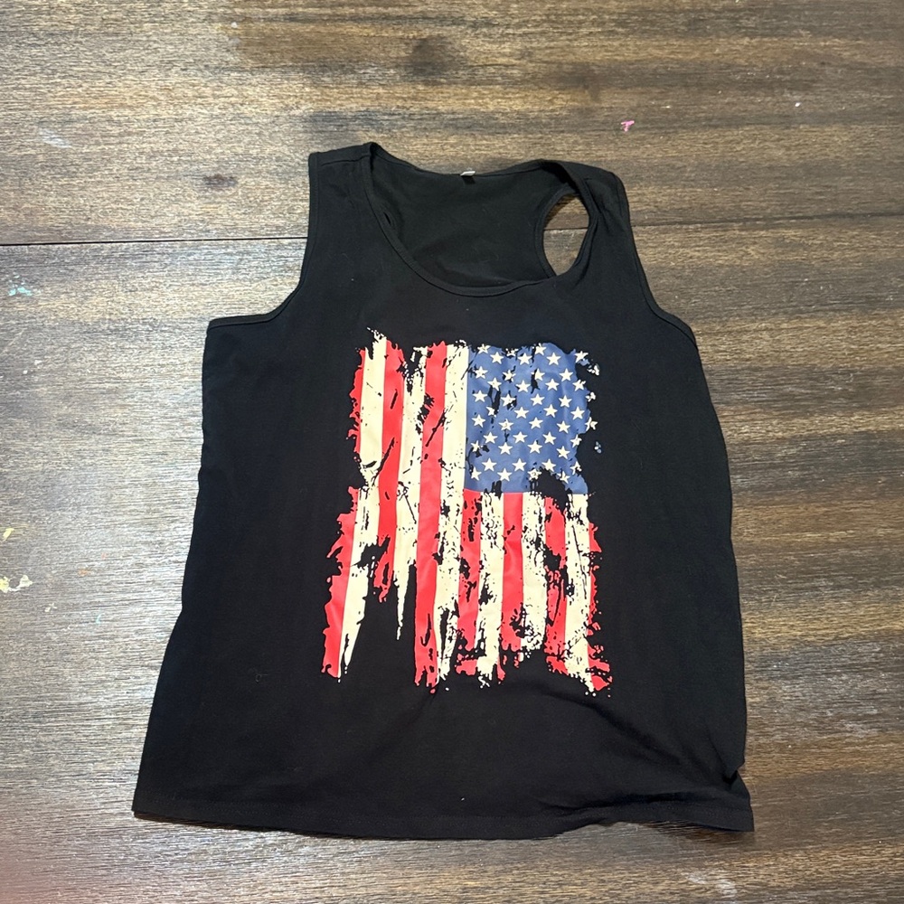 Black Tank Top with American Flag Design